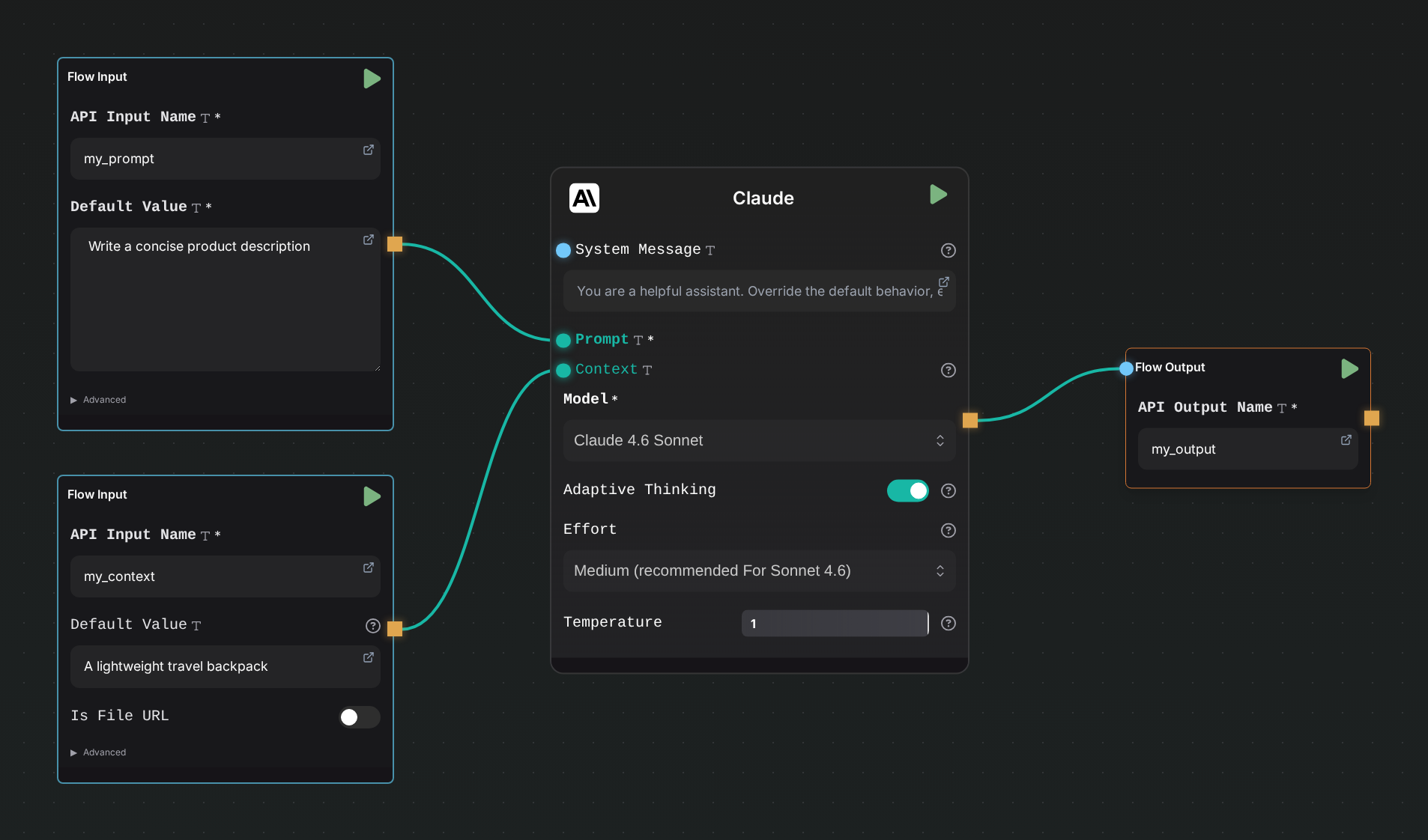A flow with two inputs and one output