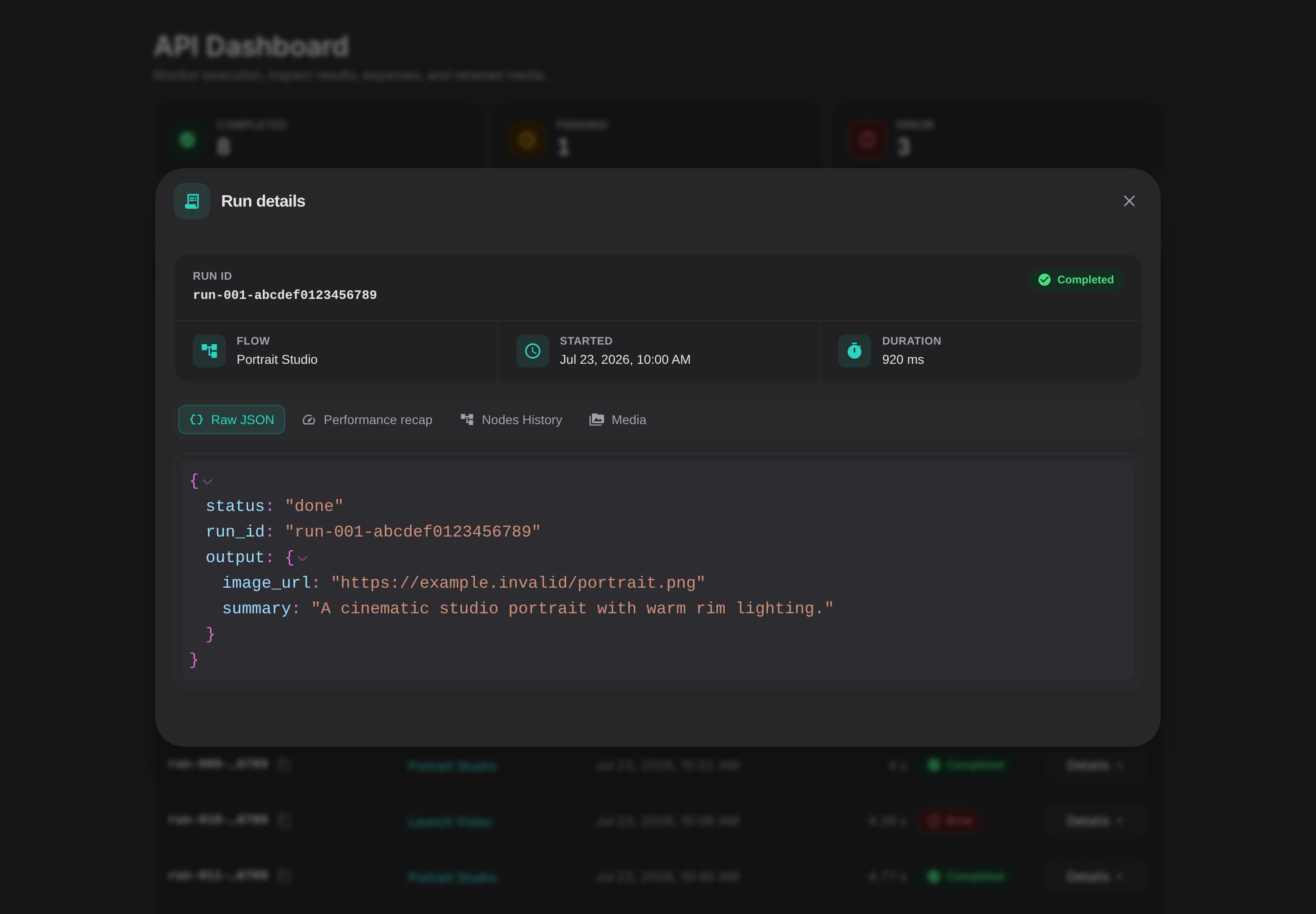 API run details