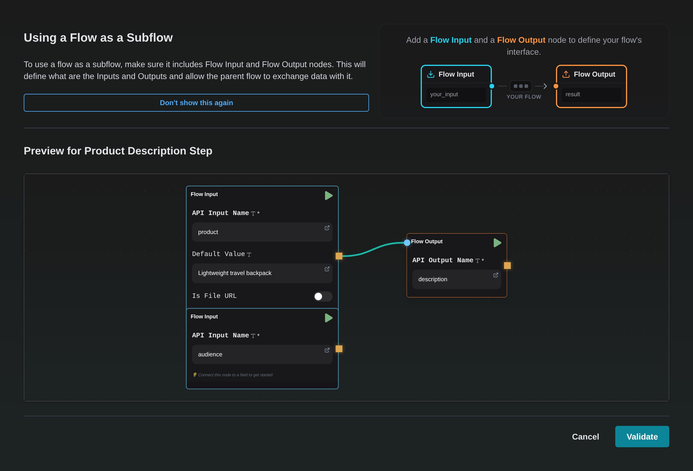 Previewing a flow before using it as a Subflow