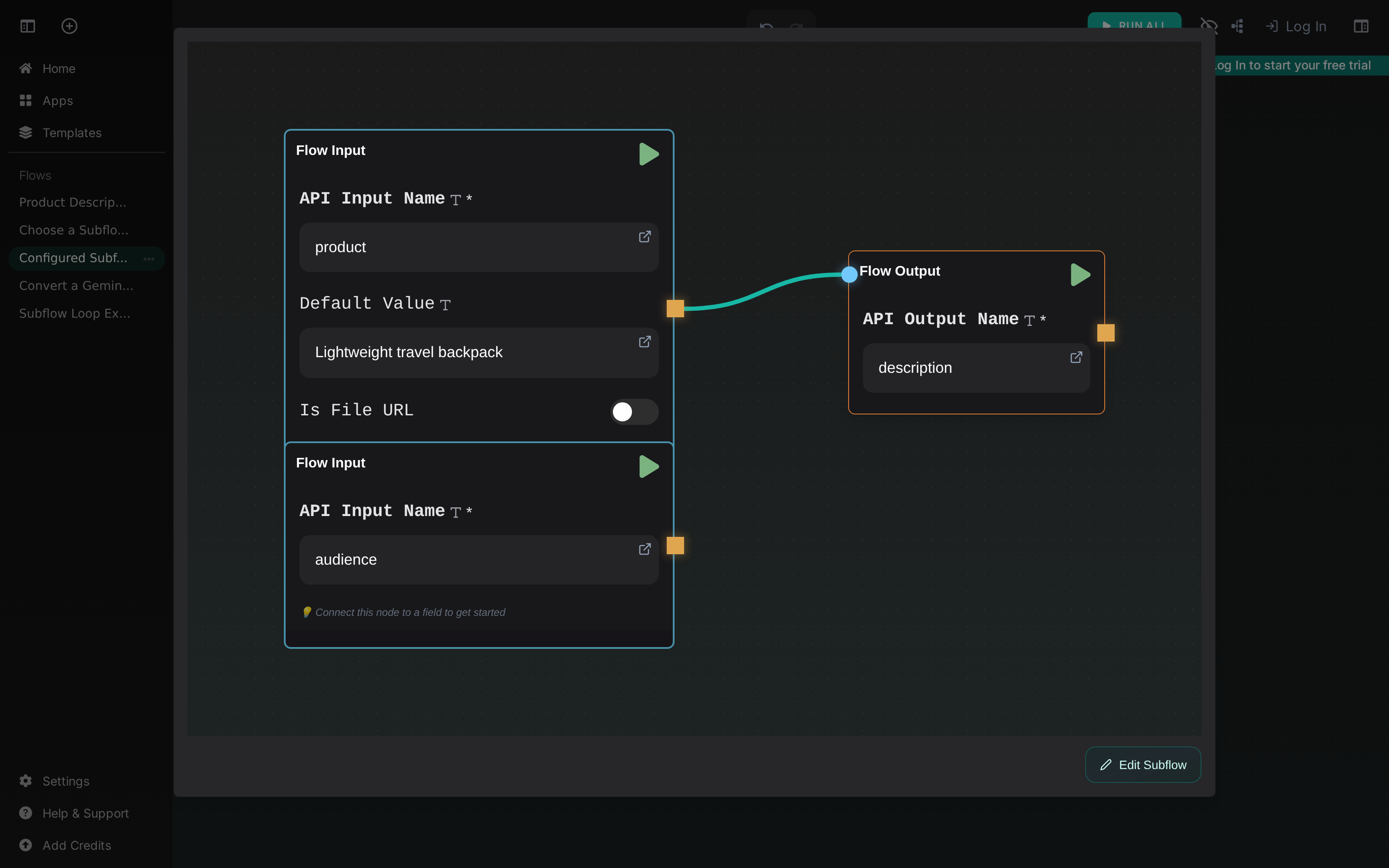 Viewing the embedded Subflow snapshot