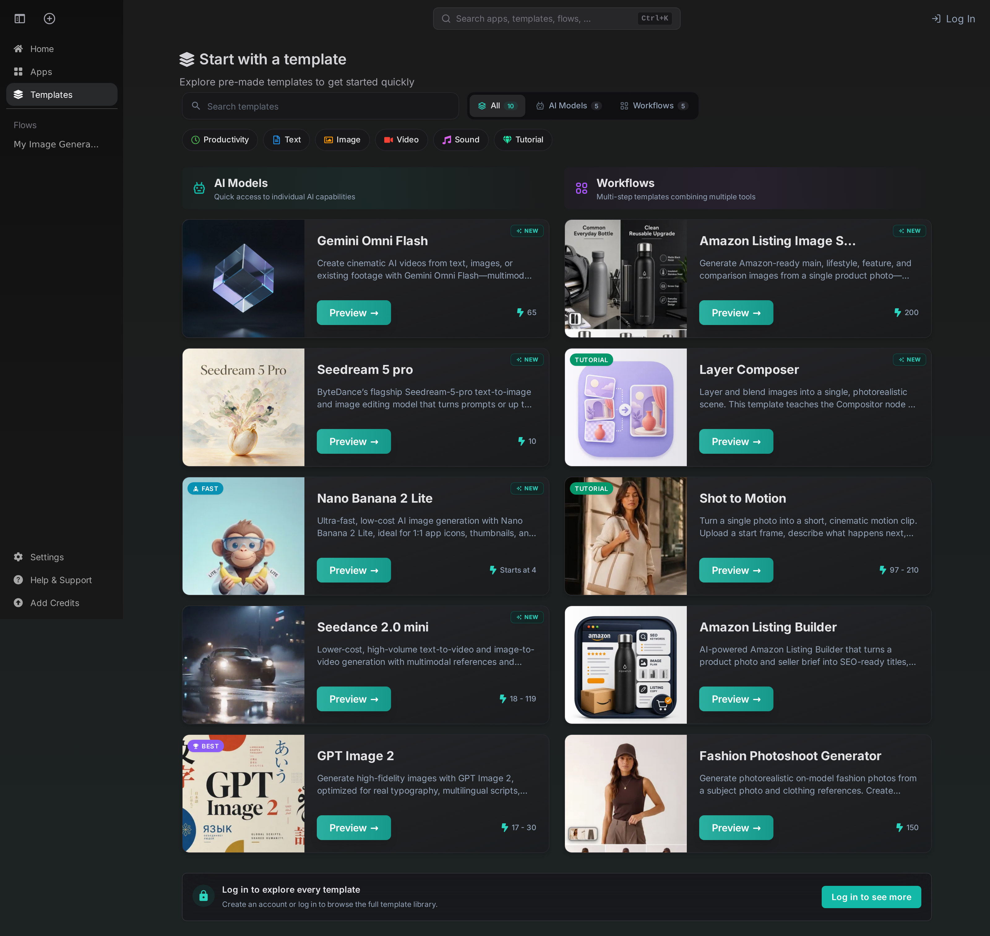 Templates library with AI Models and Workflows